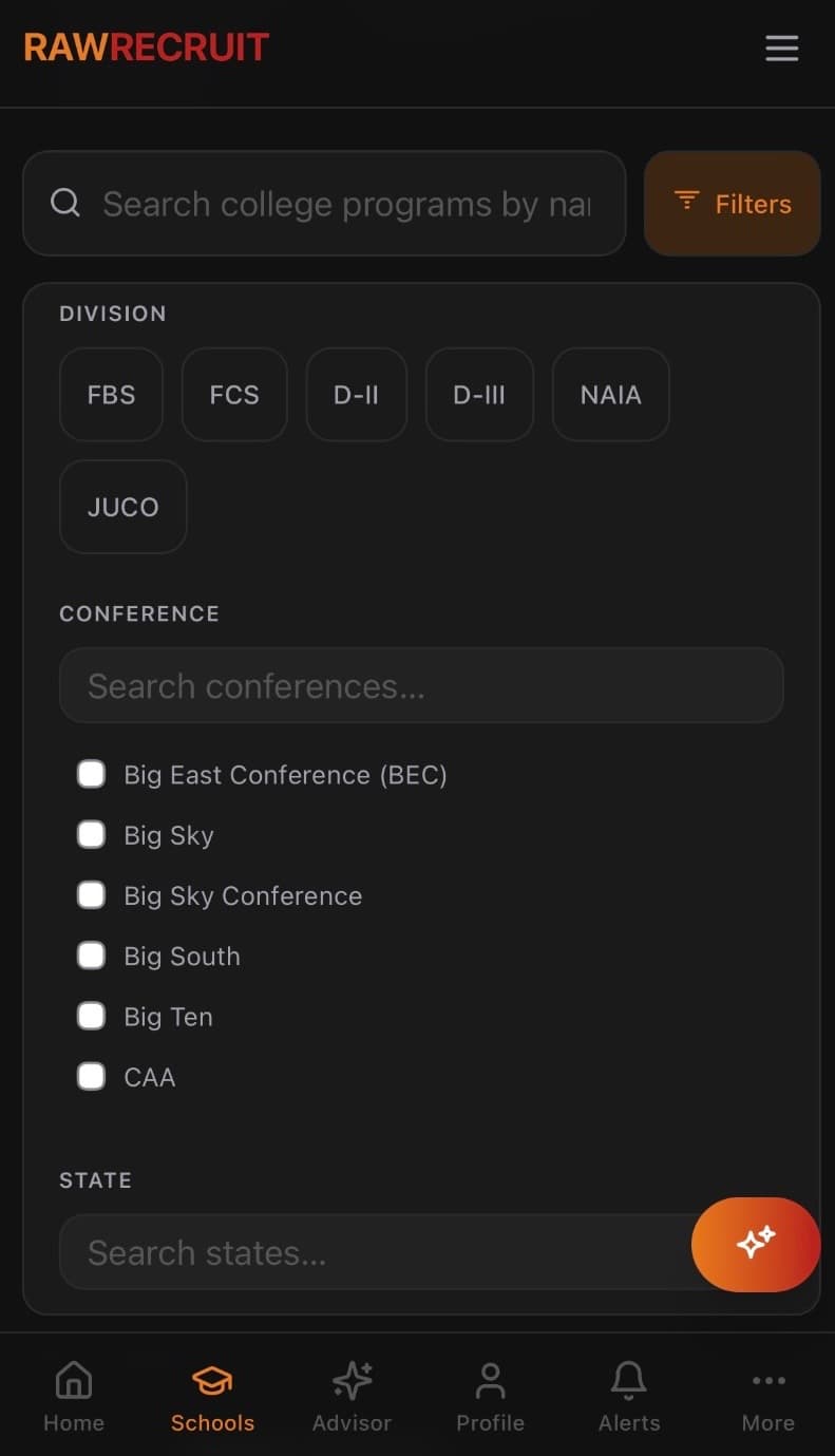 RawRecruit Search & Filters UI